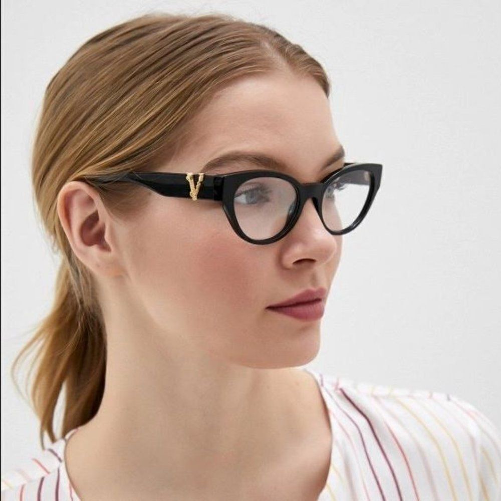 SALE! NEW Versace VE3282 GB1 Black Cat Eye Women Eyeglasses - Picture 6 of 12